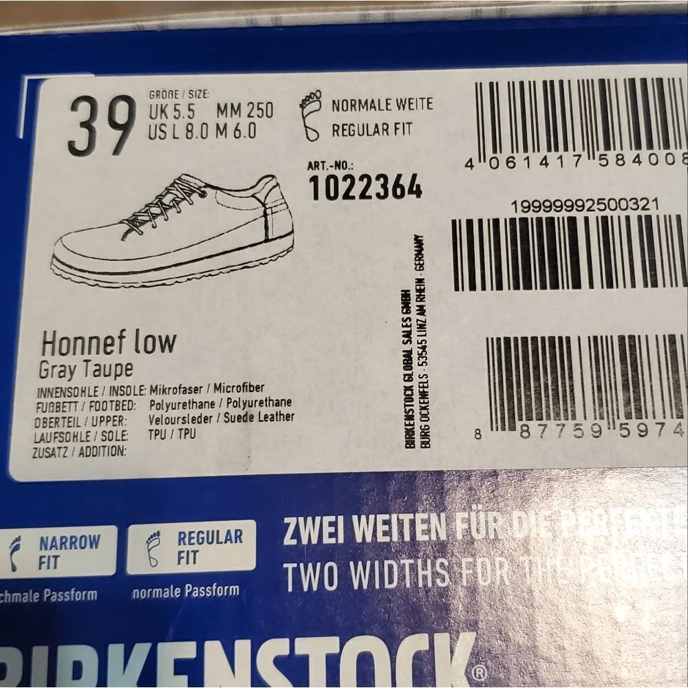 Birkenstock New with Box Honnef Low Gray Taupe Suede Leather Regular Size 39 - Picture 8 of 8